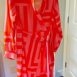 Vibrant Pink and Orange Wrap Dress